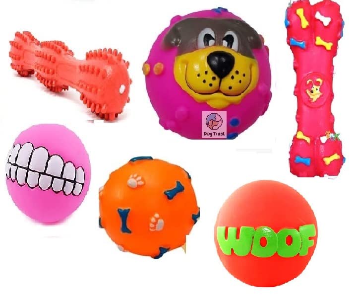 Pet Guard Squeaky, Chew Teether Toys for Dog/Puppy - Squeaky Bone Print Bone + Squeaky Spike Bone + Squeaky Woof Ball + Cute Puppy face Ball+ Bone Print Ball + Dog Funny Smily Ball (B09ZYJT6FZ) Amazon Price History, Amazon Price Tracker