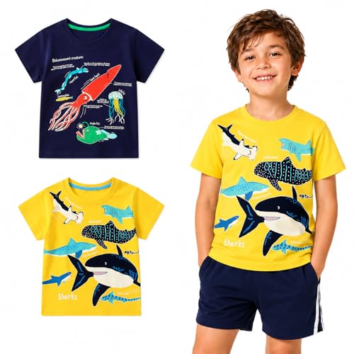 Camiseta para Niños de Verano Luminosa de Algodón,2-7 años,Pack de 2.