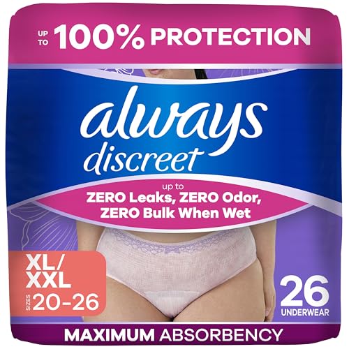 Image of Always Discreet Adult Diapers for Women, Incontinence Underwear, Postpartum Essentials, Disposable Briefs, Max Absorbency, Bladder Leak Protection, Extra Large/XL, 26ct
