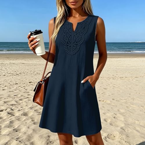 Robe midi sans manches col en V coupe ample légère d'été