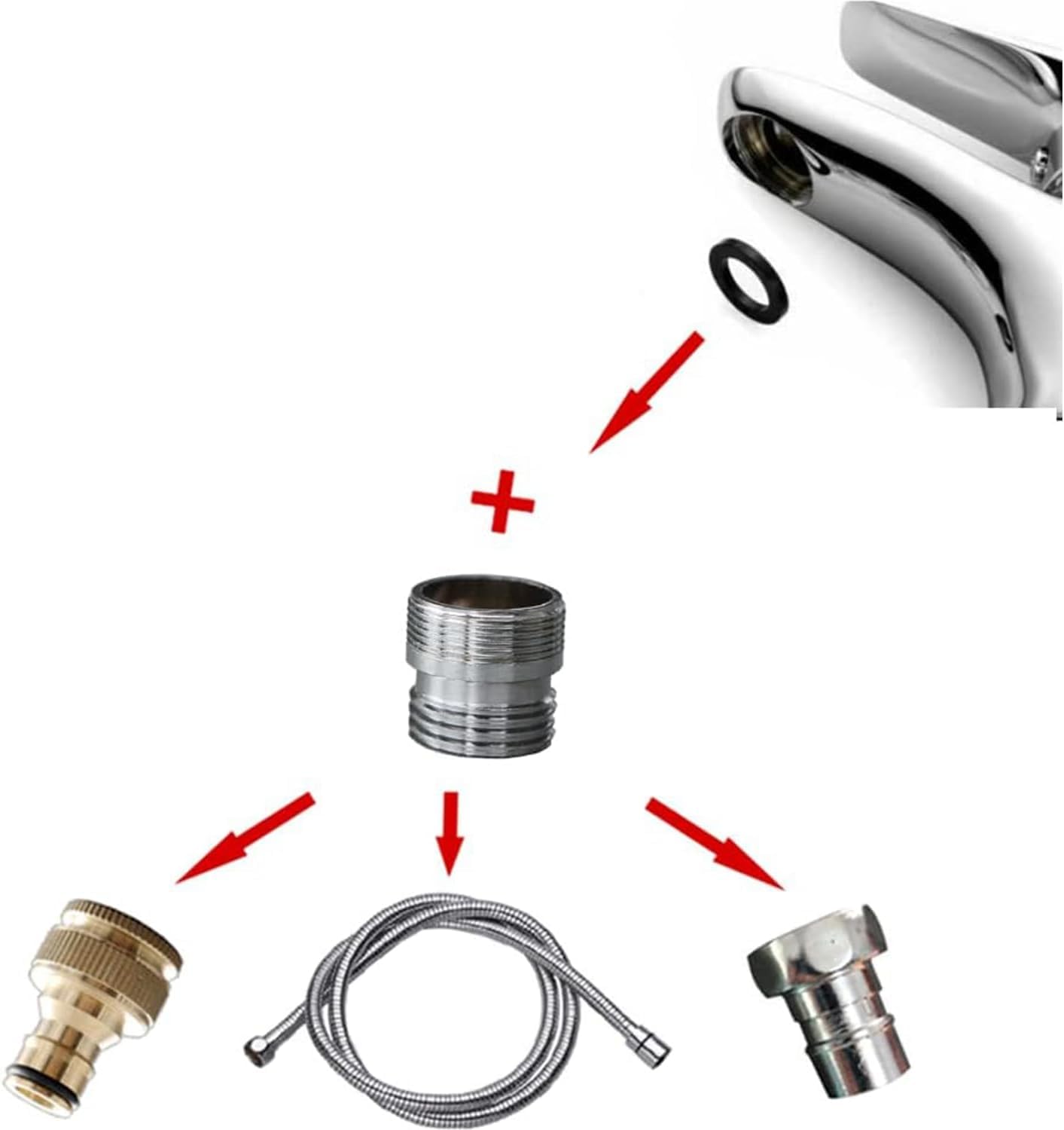 Confezione da 1 adattatore per rubinetto, M18 a M22 con guarnizione in gomma nera Adattatore per rubinetto in metall