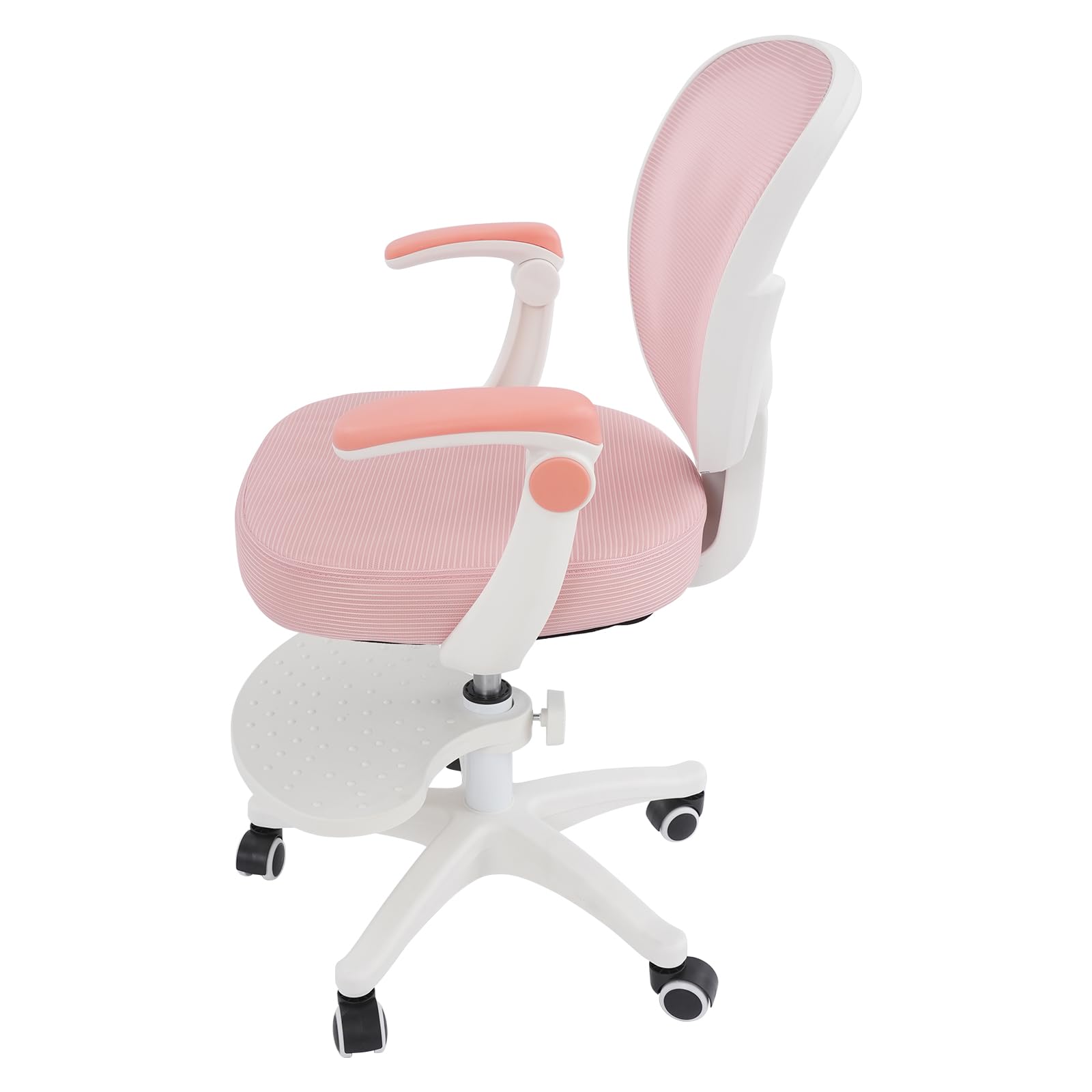 Sedia da scrivania per bambini, ergonomica, girevole per bambini, con rivestimento in rete, con braccioli pieghevoli, rotazione a 360°, regolabile in altezza, poggiapiedi, portata fino a 100 kg (rosa)