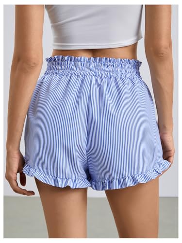 Image of MakeMeChic Women's Gingham Ruffle Lounge Shorts Elastic High Waist Pajamas Boxer Shorts
