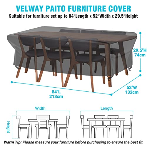 Velway 260-CW Patio Table Cover Rectangle Waterproof Patio Furniture Cover For Outdoor Table And Chairs 84"Lx52"Wx29"H Oxford Dining Table Cover Tear-Resistant Wind Dust Proof Furniture Set Covers thumb #1