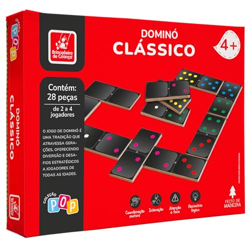 Brincadeira de Criança Jogo Dominó Infantil 28 Peças Madeira Clássico