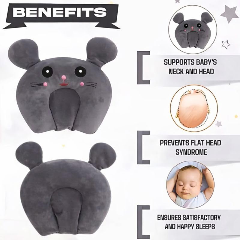 Image of Baby Pillow Combo Set for Newborns & Infants | Toddler Pillow Head Support Cushions with Plush Side Rollers for 0-12 Months