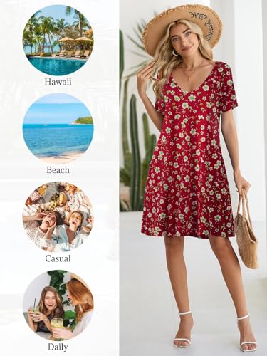 Image of BELAROI Women Casual Summer Dresses Loose Tshirt Beach Sundress V Neck Plus Size Swing Tunic Pockets