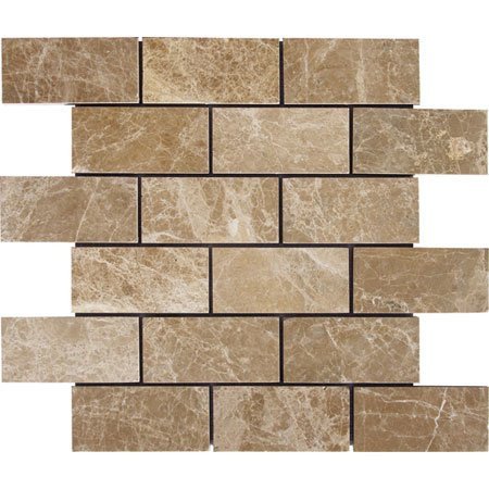 2 x 4 Brick Pattern Light Emperador Marble Polished Mosaics for Kitchen Bathroom Backsplash, Shower Walls & Flooring