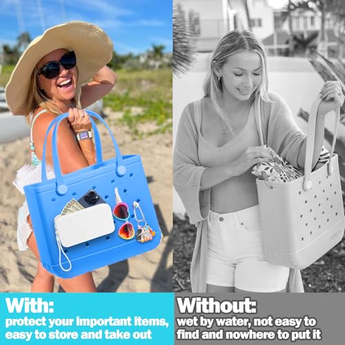 Image of Mity rain Silicone Wallet for Bogg Bag Phone Holder | Accessories Set for Bogg Bag Contain 2PCS Key Holder and Large Capacity Silicone Zipper Bag for Beach Bags Tote Bag (White)