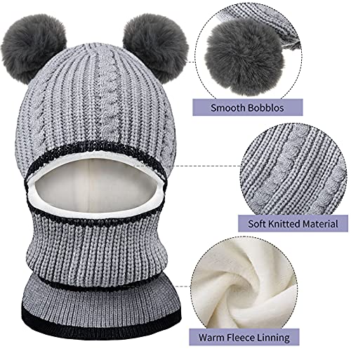 2 Pieces Kids Hood Scarf Kids Knit Hat Winter Thick Earflap Skull Caps for Boy Girls3