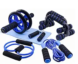 Kit Fitness 6 em 1 para Treino em Casa com Roda Abdominal, Corda de Pular e Elásticos Funcionais