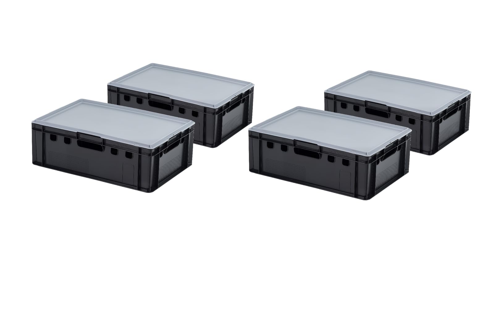 4 Stück E2 Kiste mit grauen Deckel 600 x 400 x 200 mm Fleischkiste Lagerkiste Metzgerkiste in Schwarz