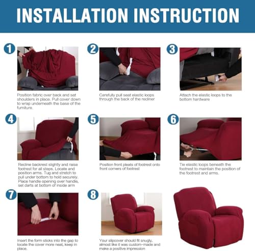 Image of H.VERSAILTEX Stretch Recliner Slipcovers 1-Piece Durable Soft High Stretch Jacquard Sofa Furniture Cover Form Fit Stretch Recliner Cover /Protector (Recliner, Burgundy Red)
