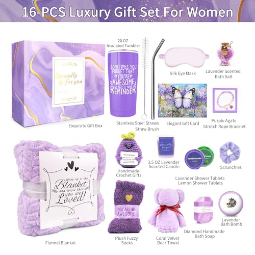 Gifts for Women Spa Basket, Lavender Spa Gift Basket,16 Pcs Self Care Package for Women, Mom, Wife, Girlfriend, Sister, Unique Get Well Sets for Birthday, Mother's Day, Christmas, Valentine's Day - Image 2