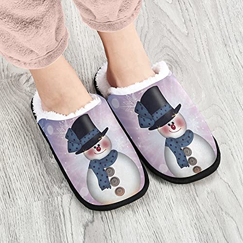 VIGTRO Women's Fuzzy Slippers Merry Christmas Anti-Skid Indoor Slippers Cute Snowman Snowflake Design Soft Coral Fleece Slippers Cozy Memory Foam Slippers2