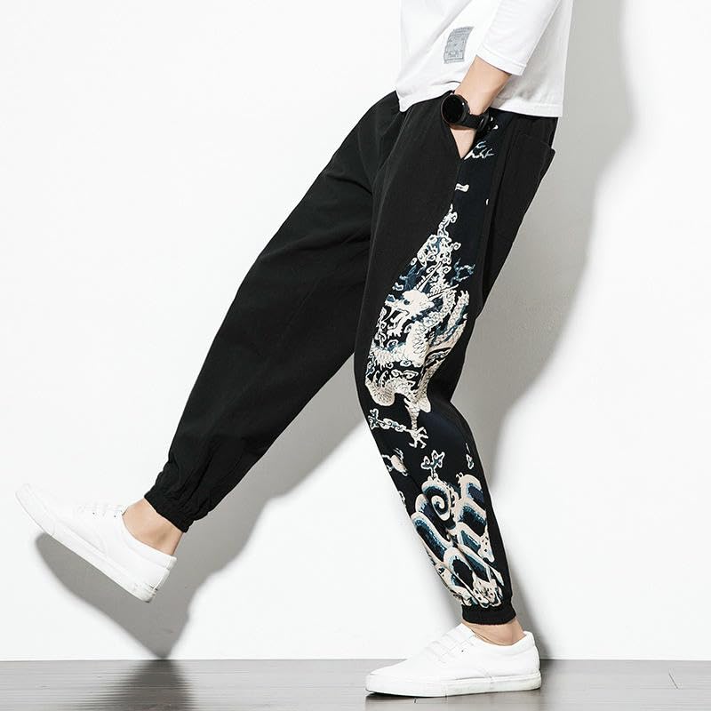 Pantalon de jogging style chinois patchwork homme décontracté ample
