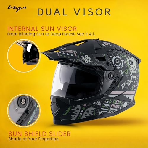 Image of Vega VF 11 Dirt-X Challenge Full Face Riding Helmet with Matte Shock Absorbing Shell, Aerodynamic Design, Ventilated Interior, Aggressive Racing Styling Dull Black Grey -M