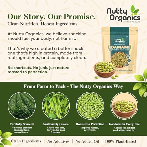 Image of Nutty Organics Roasted Salted Edamame, 1 kg (46% Protein, 14% Fiber, Lightly Salted Young Green Soybeans, Highest Plant Protein Supersnack) 500g*2