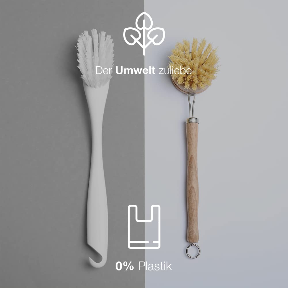 BIOHY Lot de 6 brosses à vaisselle en bois de hêtre et fibre | Brosse en bois de qualité supérieure pour rincer et nettoyer la vaisselle | Brosse de cuisine avec têtes interchangeables | Fabriqué en