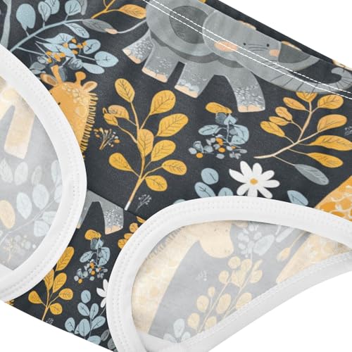 ZZKKO Elephant Giraffe Floral Girls Underwear Toddler Panties for Girls Comfort Brief Size 2-8T3