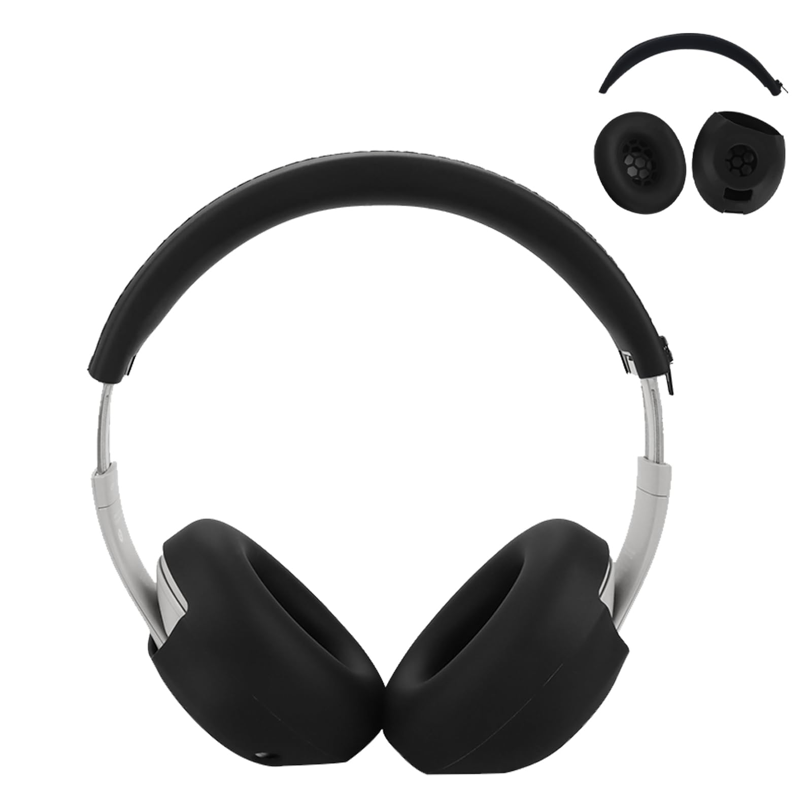 umvowuxa Studio Pro Silicone 2-in-1 Sweat Case Cover Set with Anti-Scratch Ear Pad Covers & Zipper Headband Cover – Compatible with Beats Studio Pro Wireless Headphones（Black）