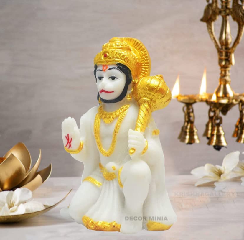 Image of KRISHNAGALLERY1 Polyresin Hanuman Ji Murti Hanuman Bala ji Bajrangbali Murti Statue Idol for Car Dashboard Home Pooja Gift Idol Small Size 3 Inch
