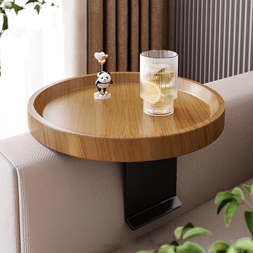 Mesa de sofá ajustable redonda bandeja de brazo de sofá de madera estable para tazas 2