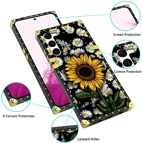 Designed For Samsung Galaxy S23+ Square Case Sunflower With Screen Protector Lanyard Strap Ring Holder Kickstand For Women Girls Flower Daisy With Stand Phone Bumpers For Galaxy S23+ Plus 6.6" #TOP3