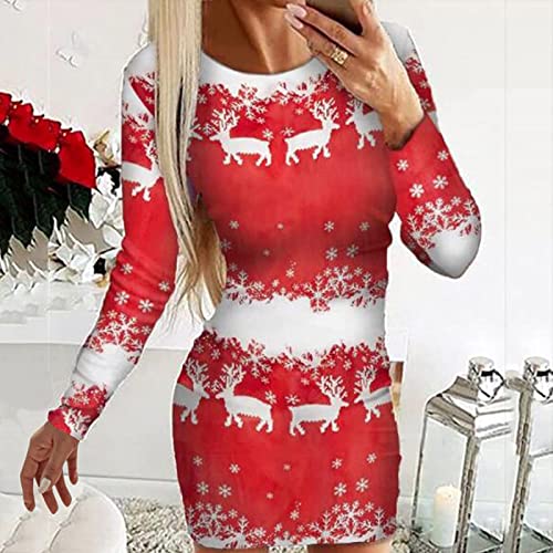 Christmas Ladies Bodycon Dresses For Women Deer Snowflake Print Long Sweatshirt Dress Causal Long Sleeve Tunic Jumpers #TOP1
