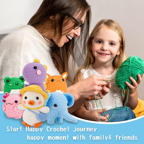 Image of Gerute 6Pcs Crochet Kit for Beginners,Crochet Animal Kit with Step-by-Step Video Tutorial, Crocheting Kit for Starters, Beginner Crochet Kits for Adult Kid Women Men Complete Kit Included (40%+ Yarn