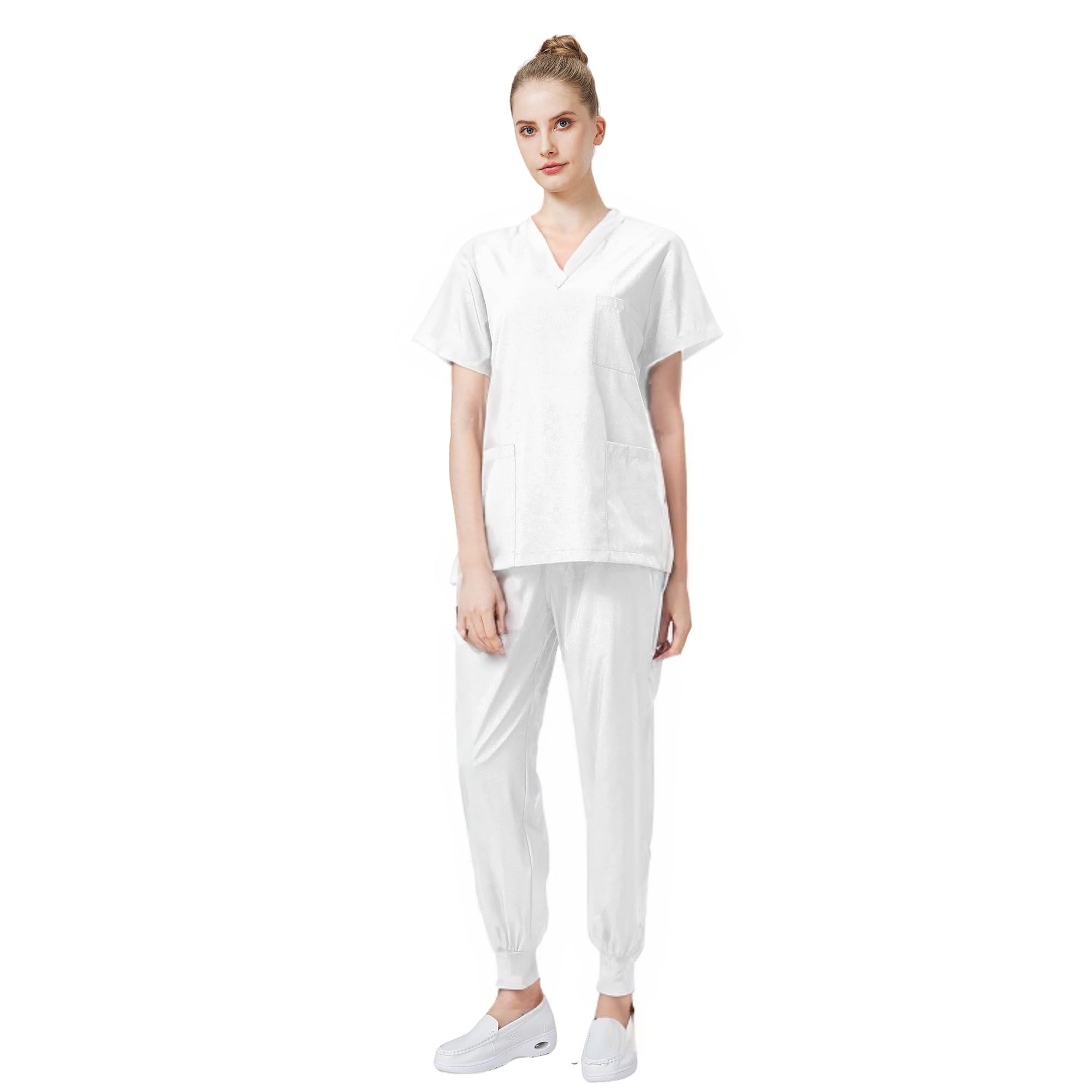 Médico Mono Cuello en V Top Corto con 3 Bolsillos Pantalones Slim Secado Rápido y Tamaños Unisex DK05