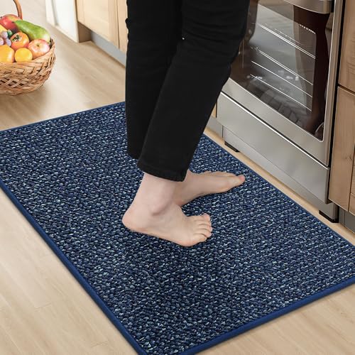 BEQHAUSE Kitchen Rugs 20"x32", Non-Slip Kitchen Mats for Floor, Super Absorbent and Stain Resistant Kitchen Rugs, Machine Washable Rugs for Kitchen, Hallway, Laundry & Sink, Blue 20" x 32" (