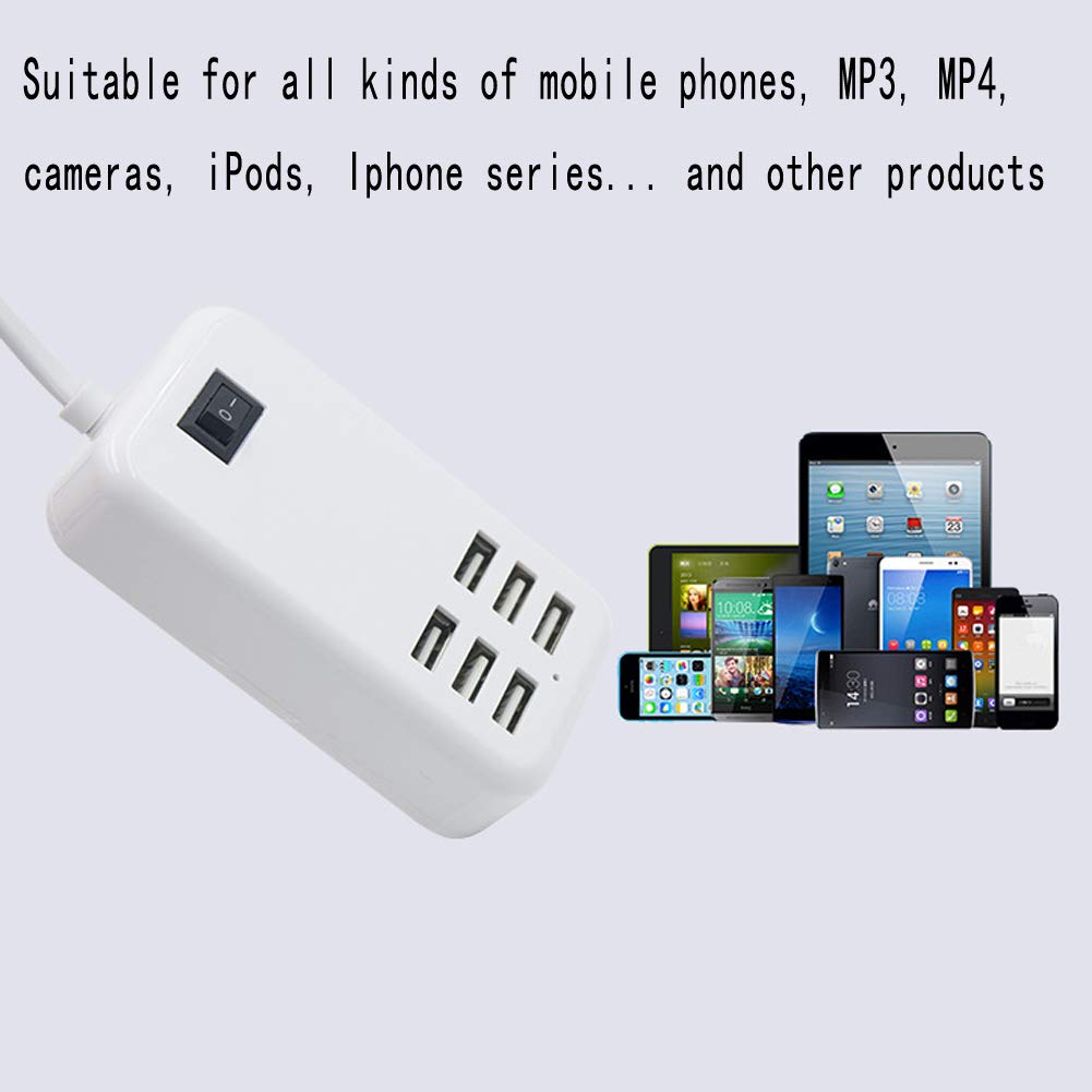 6 Ports USB Charger Hub Desktop US Plug AC Power Wall Travel Charging Adapter Slots Charging Station