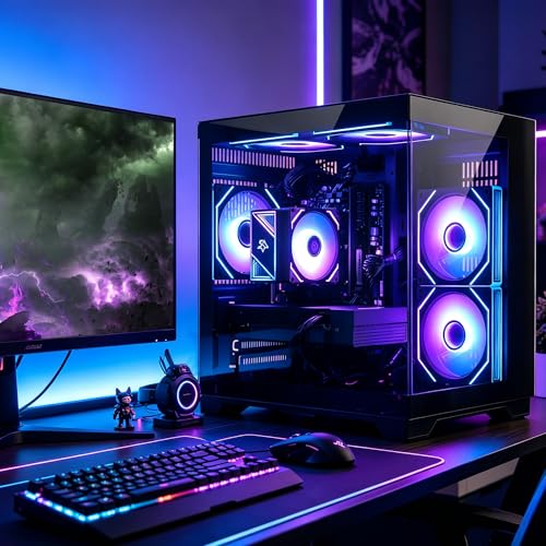Image of Gaming PC Desktop, AMD Ryzen 5 5600 6-Core 12 Threads, RX 6600M 8GB, 16GB RAM, 1TB SSD, Software-Controlled ARGB Lighting, Windows 11, 1080P Gaming Computer, Black
