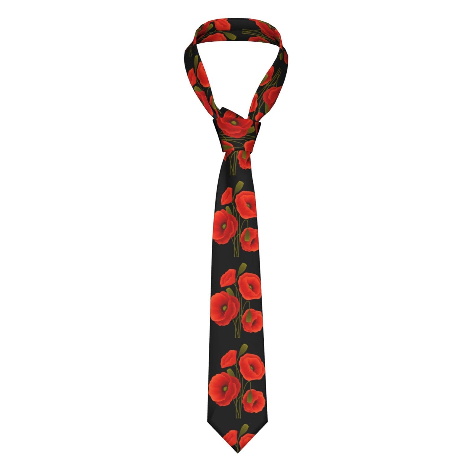 Temkin Men's Poppy Flowers Necktie For - Full Print, Silk Slim Suit Ties For Business Birthday Wedding Banquet Party