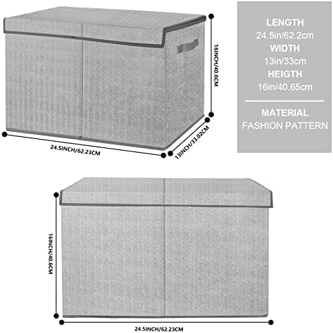 Large Toy Box Chest Organizer Bins for Boys Girls Kids, Collapsible Fabric Storage Basket Container with Flip-Top Lid & Handles for Clothes,Blanket,Nursery,Playroom,Bedroom, Herringbone Pattern(Gray) 2 51+hVQuADML. AC