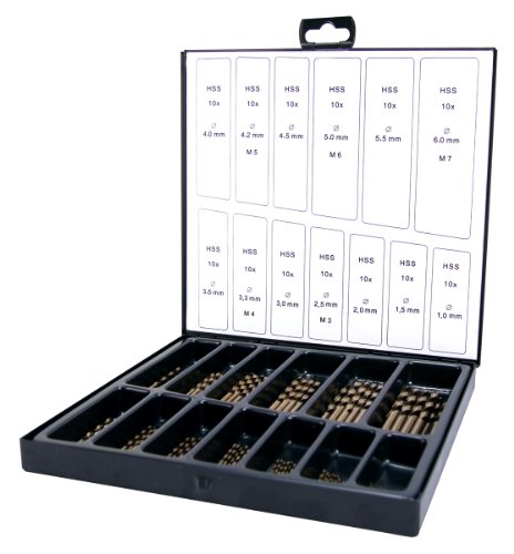 Terrax A215195 - Juego de brocas helicoidales (130 piezas, acero rápido, laminadas por rodillo)