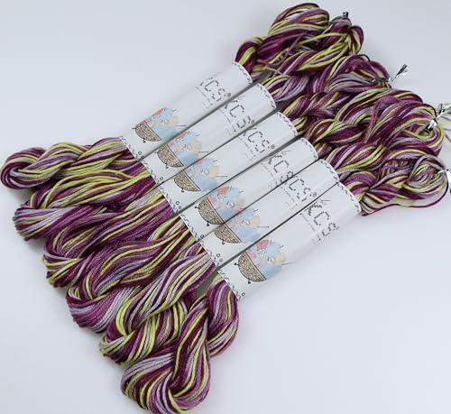 Image of KCS Big skeins of 25 Meters Size 25 Color Variegated Cross Stitch Stranded Threads,6 skeins,4503