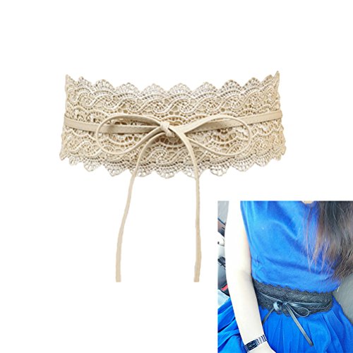 Womens Lace Waist Belt Soft Wide Band Cinch Corset Belt Dress Accessories (Cream-coloured)2