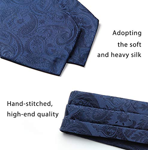 Image of HISDERN Ascot Ties for Men Paisley Floral Ascot and Pocket Square Set Classic Self Tie Mens Cravat Handkerchief for Wedding