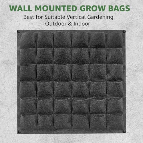 Image of Anandi Green's 400 GSM GeoFabric Vertical Hanging Outdoor Wall Planter for Hold Living or Artificial Plants, Flowers, and Herbs, Great Decor for Gardens (Pocket - 36)