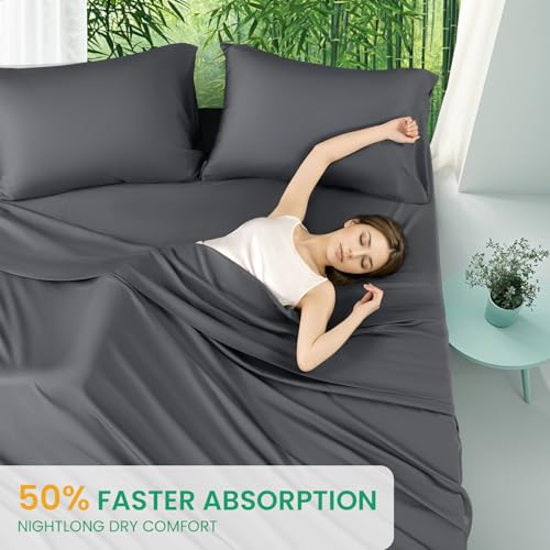 SONORO KATE 100% Viscose Derived from Bamboo_Sheets Full Size, Ultra Breathable & Cooling Bed Sheets for Hot Sleepers, Hotel Luxury Silky Bedding Sheets, 16" Deep Pocket - 4PC (Dark Grey,Full)