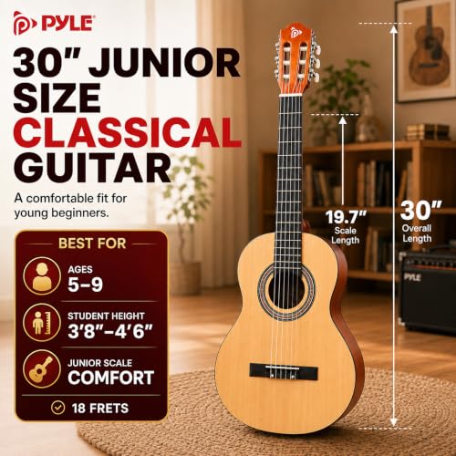 Image of Pyle Beginner Acoustic Guitar Kit, 1 /4 Junior Size All Wood Instrument for Kids, Adults, 30 inch Natural Ash