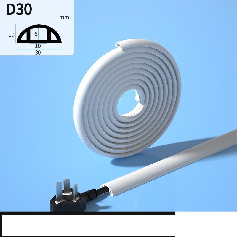 Bodenkabelabdeckung PVC-Kabelschutz Selbstklebender Stromkabelschutz Verlängerungskabelkanal Schlitzkabel verwalten für das Heimbüro(D30 White,3 Meters)