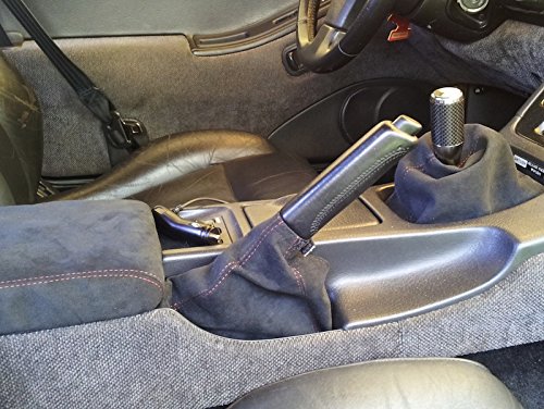 RedlineGoods Shift Boot Compatible with Nissan 300ZX 1990-96. Tailor Made - not Universal. Genuine top-Grade Italian Black Suede (Alcantara) with Blue Thread
