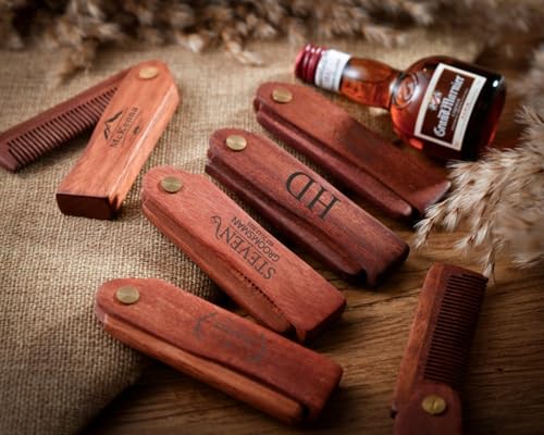 Peigne à barbe pliable en bois gravé personnalisé, cadeau d'anniversaire, cadeau de garçon d'honneur pour homme
