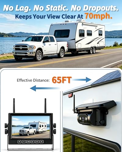 Image of HD 1080P Dual Wireless Backup Camera: 1-Second Magnetic Easy Install RV Backup Camera with 7-inch Split-Screen DVR Monitor - 15200mAh Solar Battery, Up to 3-Day Trip for RV Camping & Travel Trailers
