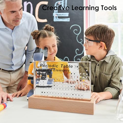 Image of Mukarisk Periodic Table with Real Elements Inside | 83 Real Elements Samples, with Wooden Stand & Magnifying Glass, Chemistry Decor, Science Gifts, for Kid, Teacher, 6*4.5 Inch