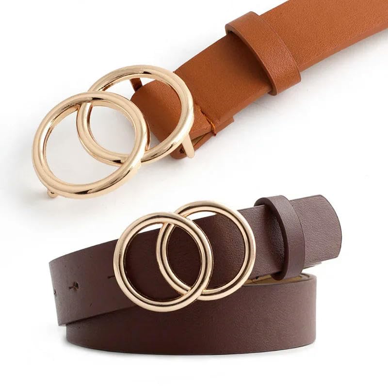 Women Elegant Versatile Double Loop Metal Buckle Design Daily Daily Office Casual Pants Jeans Leather Belt4