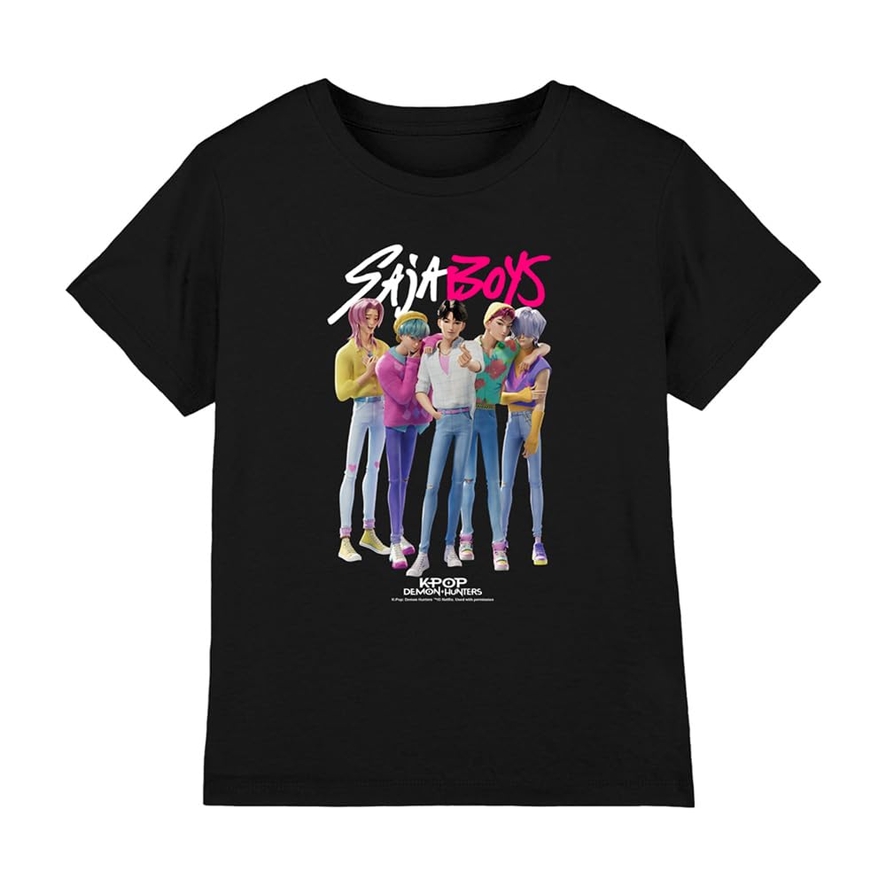 Kpop Demon Hunters Boys Black - Saja Band Kids T Shirt, Large